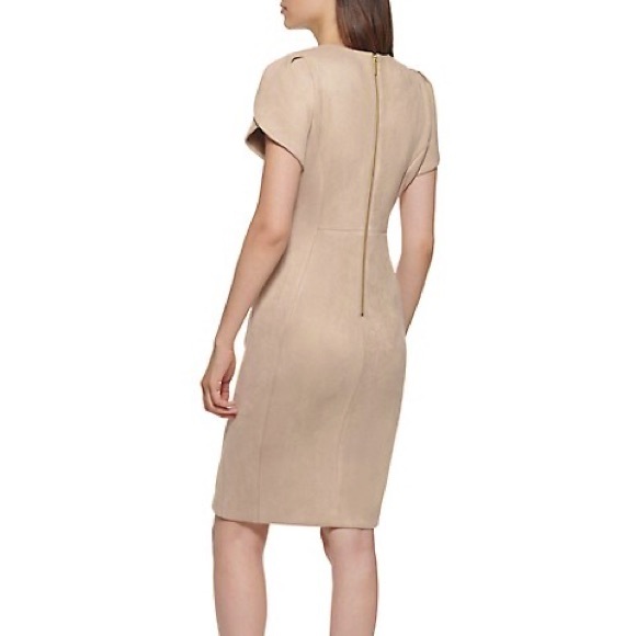 NWT Calvin Klein Scuba Suede Tulip Sleeve Sheath Dress - Picture 2 of 10